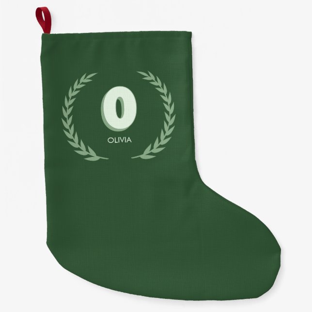 Meia De Natal Grande Grinalda de Louro Verde Letra O Monograma  (Frente)
