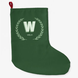 Meia De Natal Grande Grinalda de Louro Verde Letra W Monograma 