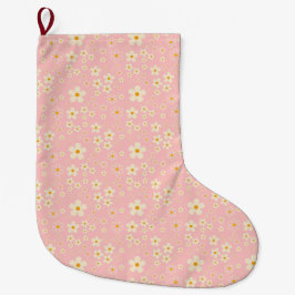 Meia De Natal Grande Groovy Blush Boho Daisy Floral Jardim Modelo Wrap