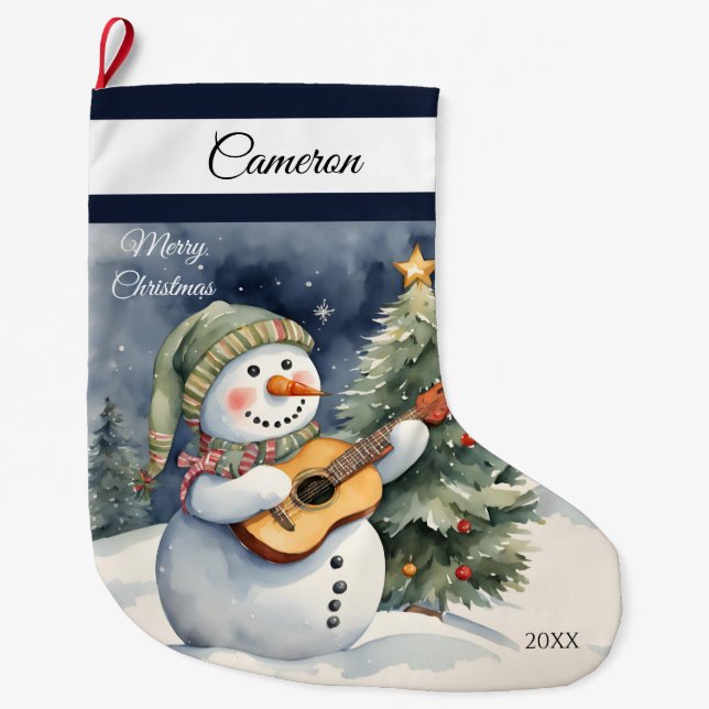 Meia De Natal Grande Guitarra Cute Snowman (Frente)