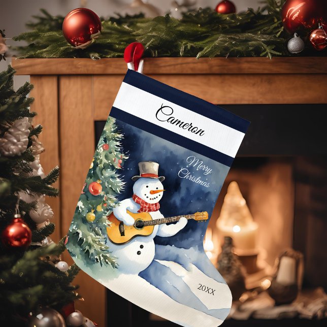 Meia De Natal Grande Guitarra Snowman Personalizada (Criador carregado)