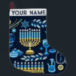 Meia De Natal Grande Hanukkah Chanukah Azul, Judeu de Natal Moderno<br><div class="desc">Hanukah,  menorah,  decoração domiciliar,  decoração de Hanukkah,  menorah colorida,  dezembro judeu,  pasto de menorah,  personalizado,  festival de luzes.</div>