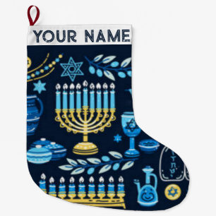 Meia De Natal Grande Hanukkah Chanukah Azul, Judeu de Natal Moderno