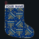 Meia De Natal Grande Hanukkah Chanukah Azul, Judeu de Natal Moderno<br><div class="desc">Hanukah,  menorah,  decoração domiciliar,  decoração de Hanukkah,  menorah colorida,  dezembro judeu,  pasto de menorah,  personalizado,  festival de luzes.</div>