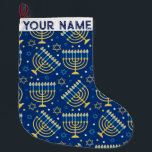 Meia De Natal Grande Hanukkah Chanukah Azul, Judeu de Natal Moderno<br><div class="desc">Hanukah,  menorah,  decoração domiciliar,  decoração de Hanukkah,  menorah colorida,  dezembro judeu,  pasto de menorah,  personalizado,  festival de luzes.</div>
