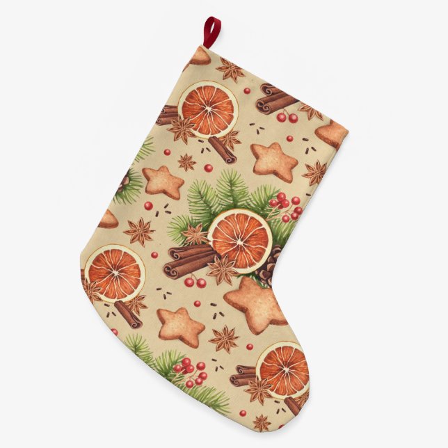 Meia De Natal Grande Holiday Spice Stocks (Frente (Pendurada))