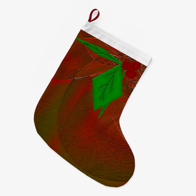 Meia De Natal Grande "Holly com Berries" (Frente (Pendurada))