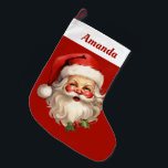Meia De Natal Grande Holly Jolly Santa Claus Retro Natal<br><div class="desc">Pestanejo personalizado de Natal com uma ilustração alegre de um Papai Noel estilo vintage com bochechas rosadas vermelhas. Vestindo seu clássico chapéu vermelho de Papai Noel e sua barba branca. Um sorriso de sprig adiciona ao espírito festivo de feriado desta design.</div>
