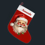Meia De Natal Grande Holly Jolly Santa Claus Retro Natal<br><div class="desc">Pestanejo personalizado de Natal com uma ilustração alegre de um Papai Noel estilo vintage com bochechas rosadas vermelhas. Vestindo seu clássico chapéu vermelho de Papai Noel e sua barba branca. Um sorriso de sprig adiciona ao espírito festivo de feriado desta design.</div>