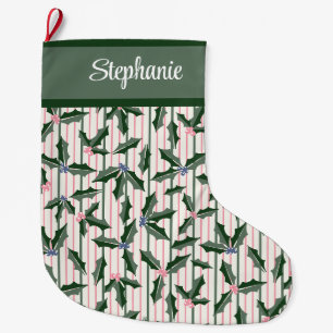 Meia De Natal Grande Holly Verde Retroativa com Nome