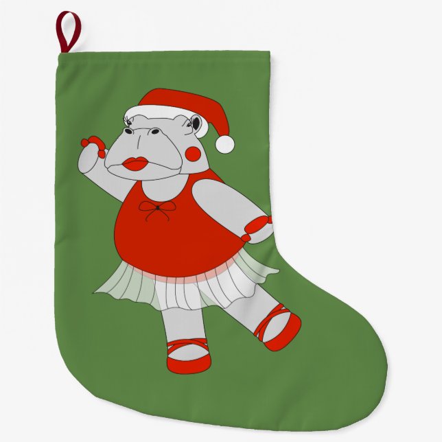 Meia De Natal Grande ilusima Ballerina Hippo - Especial de Natal (Frente)