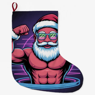 Meia De Natal Grande Ilustração de Papai Noel Musculoso Fisiculturista