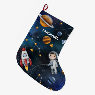 Meia De Natal Grande Ilustração Personalizada de Astronauta de Padrão E