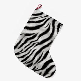 Meia De Natal Grande Impressão em Safari - Impressão em Zebra Branca Ne