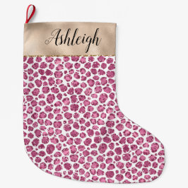 Meia De Natal Grande Impressão Leopardo Rosa Rosa-Rosa-Dourada
