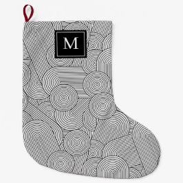 Meia De Natal Grande Inicial Monogramada Preta e Branca Estilo Moderno 