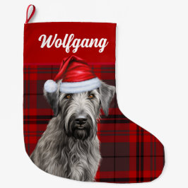 Meia De Natal Grande Irish Wolfhound Dog Red Holiday Plaid Personalized