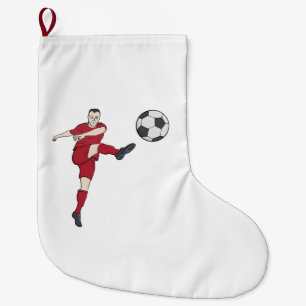 Meia De Natal Grande Jogador de Futebol Retrô Chutando Bola em Ação de