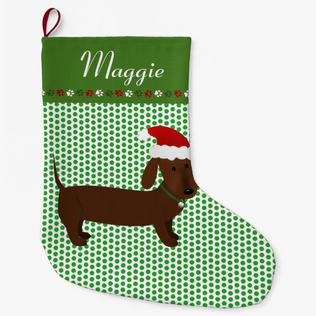 Meia De Natal Grande Jolly Papais noeis Brown Dachshund Personalizado (Frente)