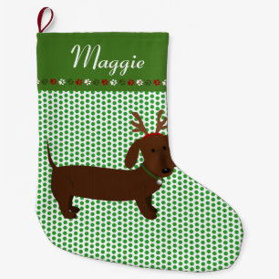Meia De Natal Grande Jolly Reindeer Brown Dachshund Personalizado