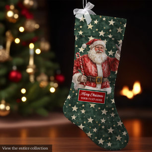 Meia De Natal Grande Jolly Santa Claus Stocking Personalizado em Vintag