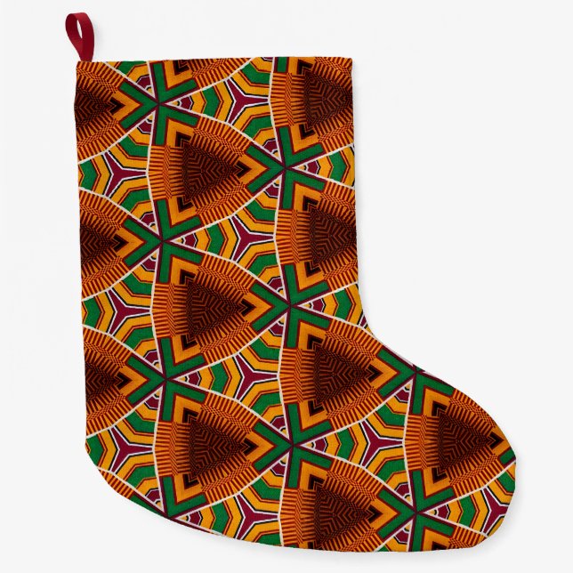 Meia De Natal Grande Kente Geometrics Kwanzaa Afrocêntrico (Frente)