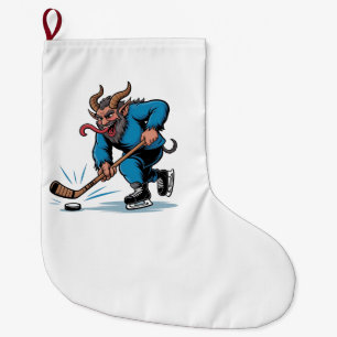 Meia De Natal Grande Krampus Assustador Jogando Hóquei no Gelo Natal