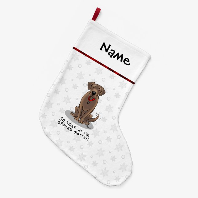 Meia De Natal Grande Labrador de Chocolate Rotulado Irritado (Frente (Pendurada))