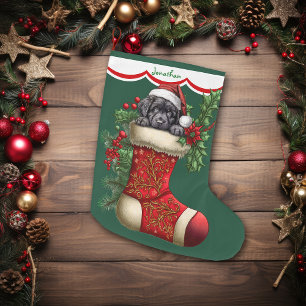 Meia De Natal Grande Labrador Negro-Bonito Retriever Puppy Peeking