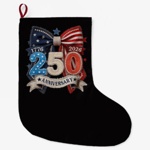 Meia De Natal Grande Laço da Bandeira Americana 250º Aniversário Patrio