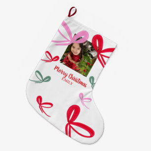 Meia De Natal Grande Laços Vermelhos de Natal Multicolor Doodle Foto