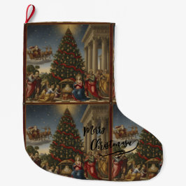 Meia De Natal Grande Large Polyester Nativity Santa Christmas Stocking