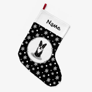 Meia De Natal Grande Legal Boston Terrier com óculos escuros (preto)