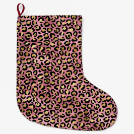 Meia De Natal Grande Leopard Series Design 15 rosa e Dourada