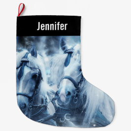 Meia De Natal Grande Linda Equipe de Cavalo Foto de Inverno