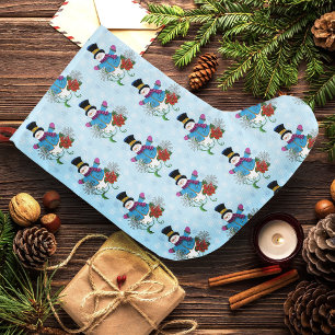 Meia De Natal Grande Lindo Papai Noel de Inverno Azul Poinsettia Natal