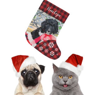 Meia De Natal Grande Lindo Xadrez Vermelho com Nome Personalizado do Ca