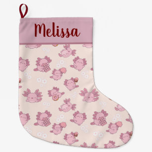 Meia De Natal Grande Lindos axolotes rosa de Natal