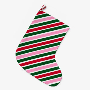 Meia De Natal Grande Listras de Bala de Natal Rosa Verde e Vermelha