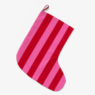 Meia De Natal Grande Listras de hortelã-pimenta rosa e vermelho