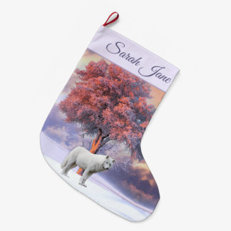 Meia De Natal Grande Lobo Branco no inverno | Estoque de Natal rosa