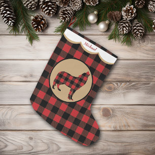 Meia De Natal Grande Lobo Xadrez Búfalo Vermelho Personalizado