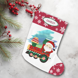 Meia De Natal Grande Locomotiva Santa Claus Border Snowflake