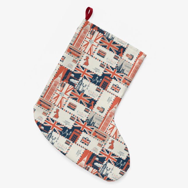 Meia De Natal Grande Londres Posta Stocking (Frente (Pendurada))