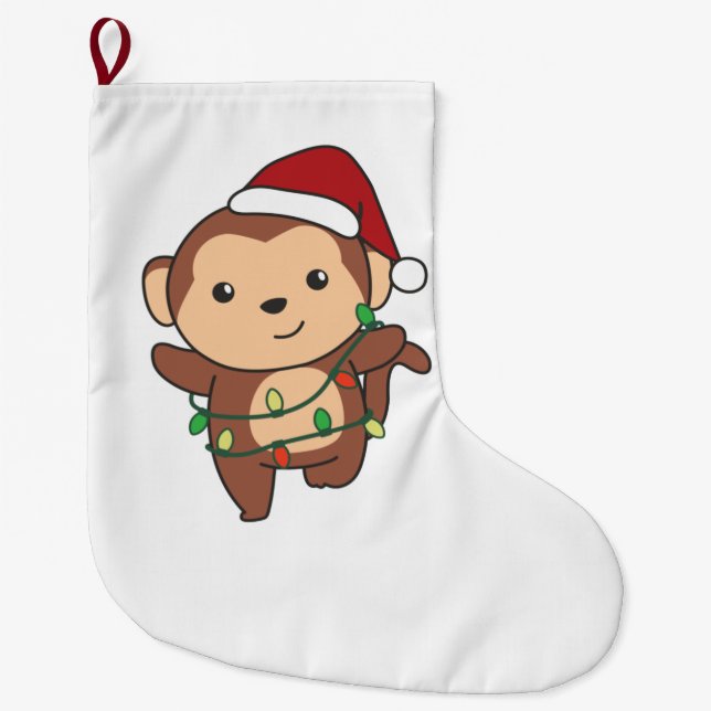 Meia De Natal Grande Macacos Macacos Macacos De Inverno De Natal (Frente)
