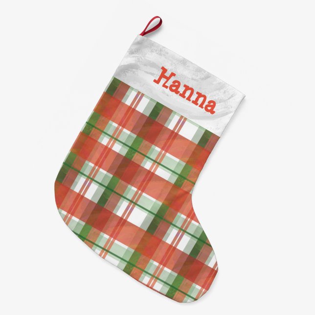 Meia De Natal Grande Madras Xadrez Natal (Frente (Pendurada))