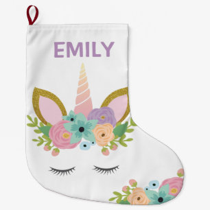 Meia De Natal Grande Magical Unicorn Personalizado nome brilha