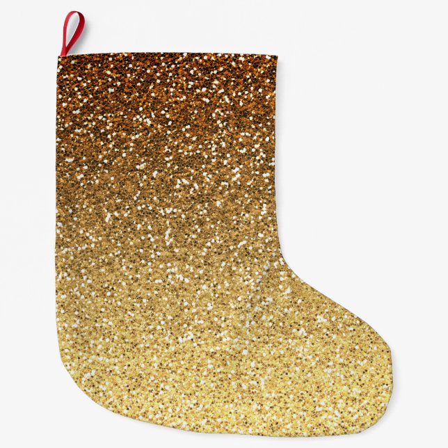 Meia De Natal Grande Mânre de Glitter de Faux Dourado (Frente)