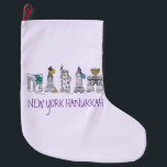 Meia De Natal Grande Marco do Feriado de Chanukah Purple Hanukkah em No<br><div class="desc">Apresenta uma ilustração original de caneta e tinta de vários pontos de referência "vestidos" para a temporada de férias. Perfeito para Hanukkah! Este design também está disponível em outros produtos. Não vê o que está procurando? Precisa de ajuda para a personalização? Entre em contato com Rebecca para ter algo projetado...</div>
