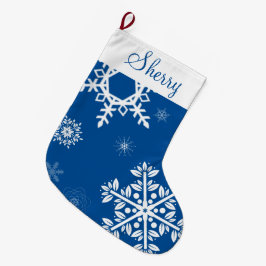 Meia De Natal Grande Meias de Natal Azuis Flocos de Neve Brancos